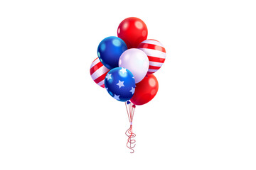 Festive patriotic balloons in red white and blue against a deep black background