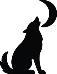Silhouette howling wolf with moon wildlife animal Vector Illustration