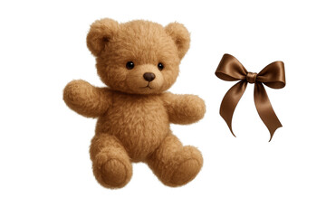 Obraz premium Cute teddy bear with a brown bow, isolated on a transparent background cut-out