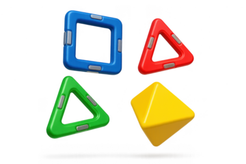 Colorful geometric shapes isolated on transparent background, educational toys