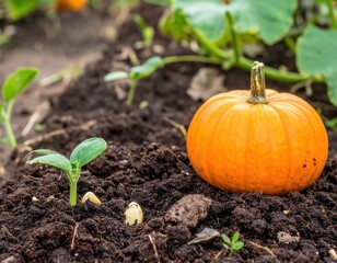 pumpkin growing in the garden