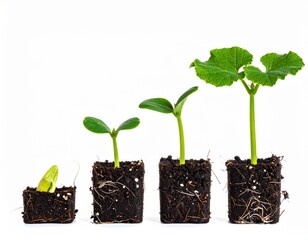 young plant in soil, planting stages from seed to plant