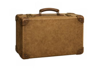 Old brown suitcase, closed and isolated on a transparent background, evokes feelings of travel and adventure, ready for new journeys