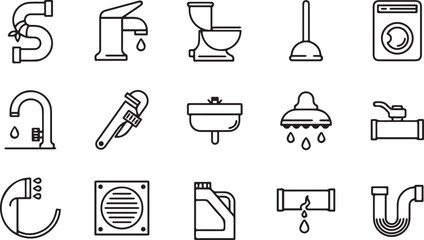 Set of black office icons and vector symbols for design and illustration, plumber icon