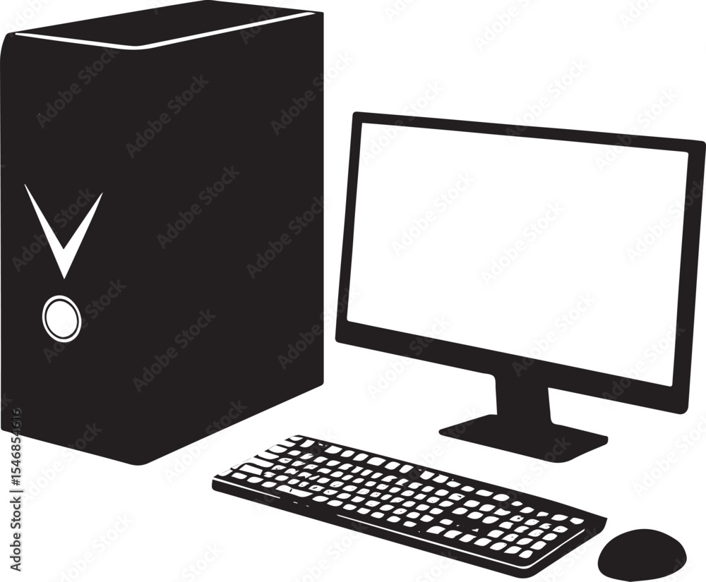 Poster computer setup with keyboard mouse and monitor on office desk vector illustration