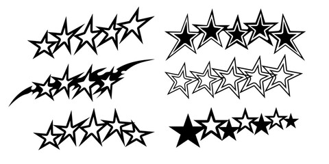 set of black silhouettes of stars for graphic element or sleeve tshirt
