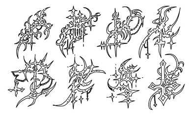 Cybersigilsm tattoo design set , neo tribal tattoo art design set