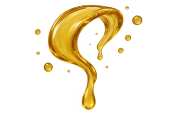 Golden liquid swirl isolated on transparent background, vibrant and dynamic