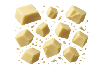 White chocolate chunks isolated on transparent background, sweet treat, dessert