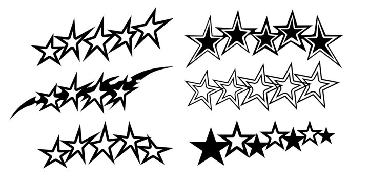 set of black silhouettes of stars for graphic element or sleeve tshirt