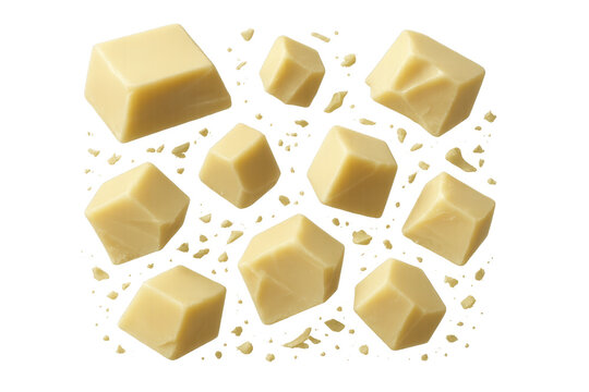 White chocolate chunks isolated on transparent background, sweet treat, dessert