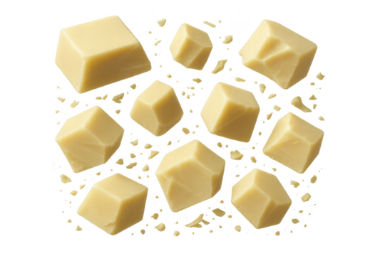 White chocolate chunks isolated on transparent background, sweet treat, dessert