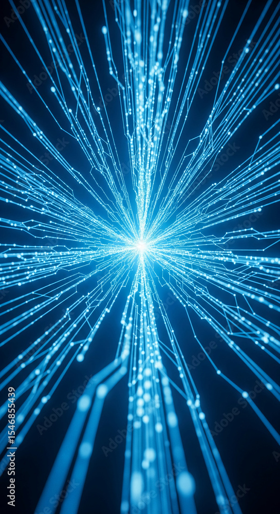 Poster abstract blue lines converge at a central point, creating a dynamic, energetic visual. represents co