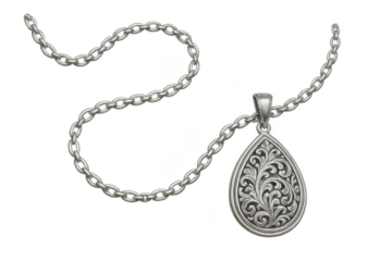 Elegant silver necklace with decorative pendant, isolated on transparent background