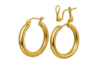 Naklejka na ściany i meble Elegant golden hoop earrings isolated on transparent background, jewelry design