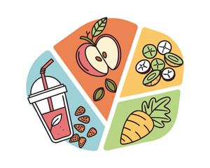 Healthy Smoothie Ingredients Illustration with Apple, Kiwi, Carrot and Strawberries