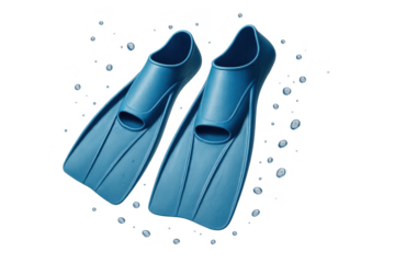 Pair of blue swimming fins isolated on transparent background, summer vibes
