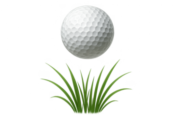 Golf ball on grass with transparent background, isolated and easy to composite