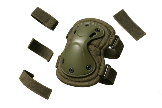 Tactical knee pads isolated on a transparent background, olive green color.