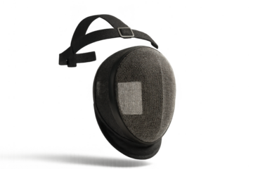 Black fencing mask isolated on a transparent background, safety and sport.