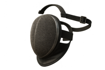 Fencing mask with black leather trim isolated on transparent background view