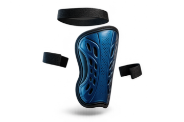 Isolated blue shin guard on transparent background, protective sports equipment