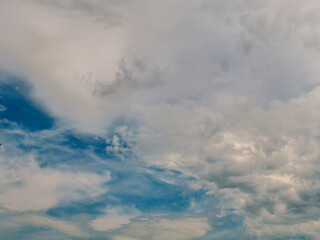 Dramatic blue cloudy sky. Nature background for design. Rainy weather.
