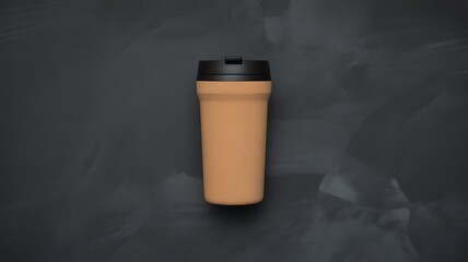 Beige travel mug on dark background