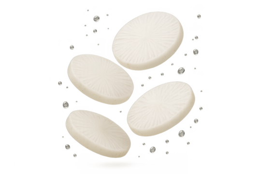 Four radish slices isolated on a transparent background, fresh and clean look