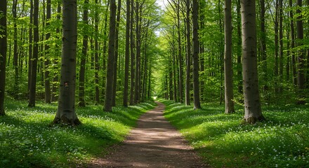 Obraz premium Forest path beckons into verdant depths