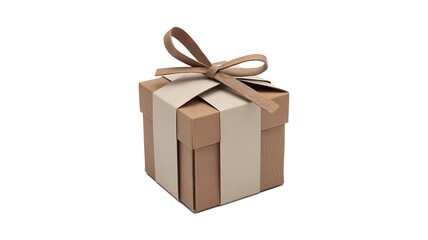 Obraz premium Small square gift box with beige leather bow