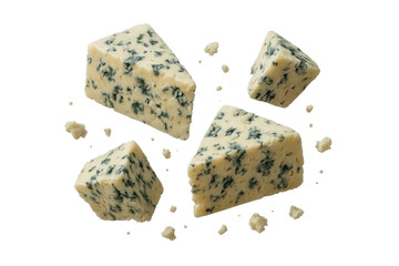 Delicious blue cheese pieces isolated on transparent background, appetizing food