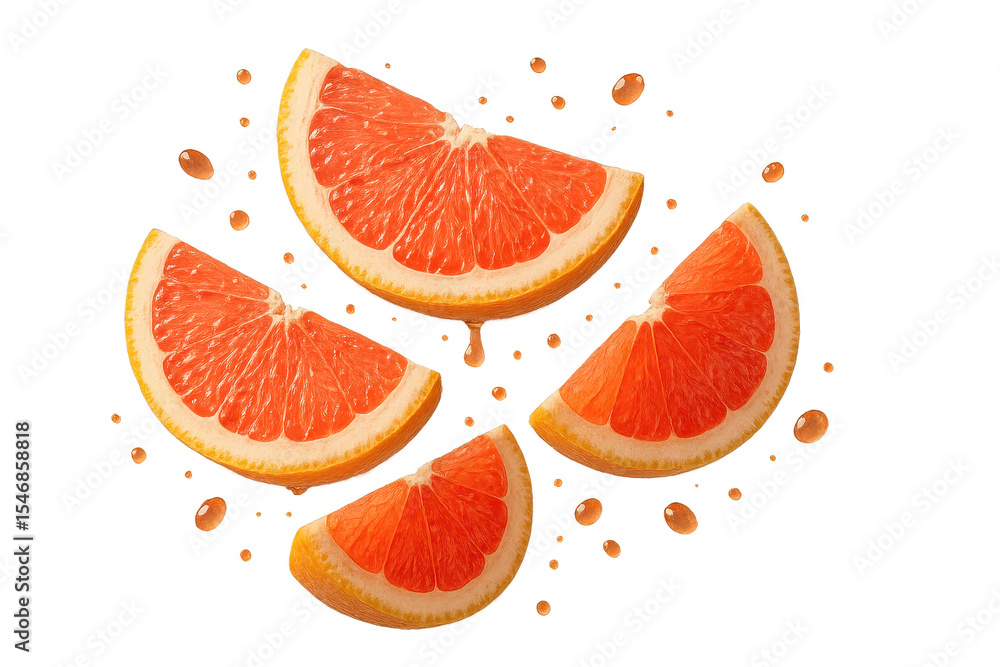 Aufkleber four grapefruit slices with juice drops isolated on transparent background close up