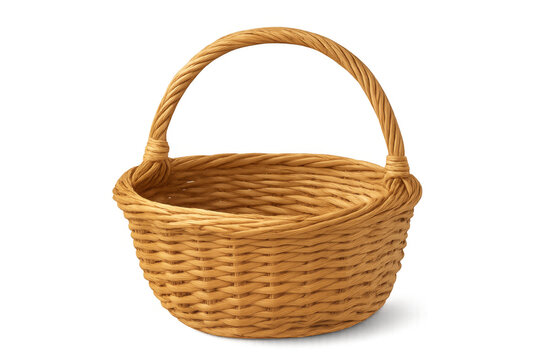 Woven wicker basket with arched handle, isolated on transparent background, ready for easter eggs, picnic supplies, or other items