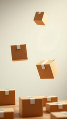 Floating Kraft Boxes Minimal Product Packaging Concept vertical