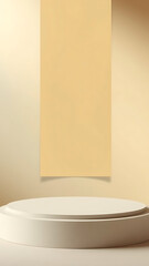 Floating Beige Paper Tube blank mockup Above Matte Platform vertical