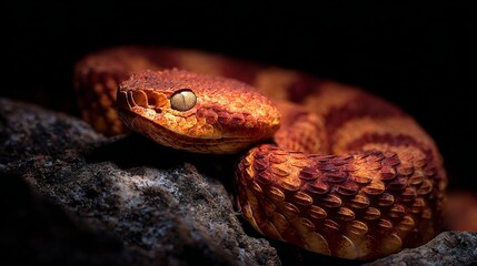 Fototapeta premium Close up of a venomous snake on rocks, dangerous reptile wildlife photography, viper snake macro shot
