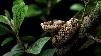 Close up of eyelash viper bothriechis schlegelii snake reptile wildlife animal nature rainforest costa rica