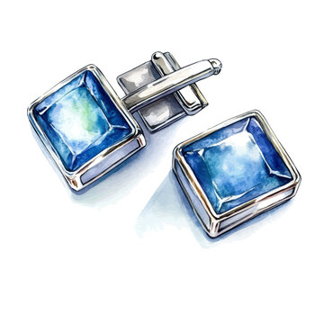 blue gemstone cufflinks watercolor style clip art preview