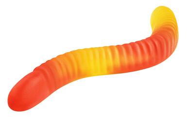 Gummy candy worm, isolated on white background, full depth of field