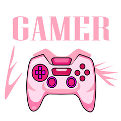 Vibrant and playful gamepad icon, showcasing a mix of bright colors and functional elements, perfect for gaming tools or educational designs .Vector pink gamepad