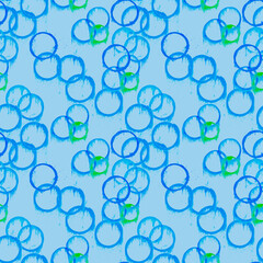 Watercolor Rings Seamless Pattern, Abstract Blue Green Circles Repeat, Textured Water Bubble Fabric, Modern Fluid Art Design, Dynamic Aqua Print