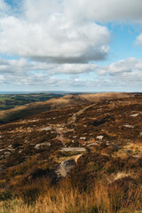 Climbing Dovestone Edge at the Peak District National Park, England, UK