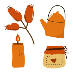 Set of autumn hand drawn elements. Cute set of autumn stickers.