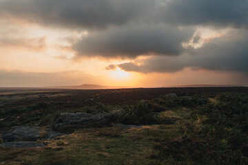 Sunset over Peak district National Park, Ox Stones, England, UK