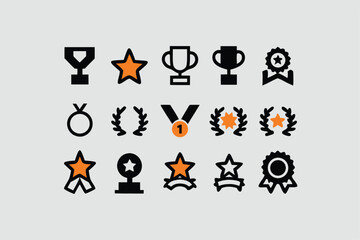 Awards and Achievements Line Icons Set, Editable Stroke, Vector Illustration .