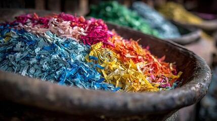 Fototapeta premium Colorful paper confetti in bowl for party decorations and festive celebrations vibrant paper scraps and art