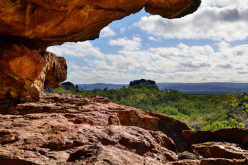 View of the Chillagoe - Mungana Caves National Park, featuring towering limestone fins and jagged...