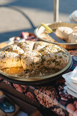 Food on the local market, cheese with herbs, Poland