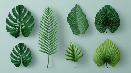 Fototapeta premium Tropic palm leaf isolated. Monstera plant leaves set.